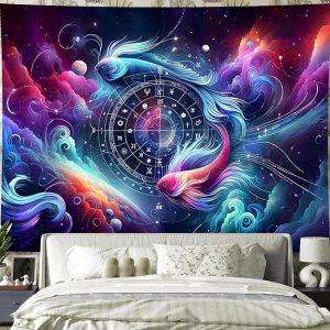 Pisces Tapestry Wall Hanging Zodiac Sign Decoration Aesthetic for Bedroom Living Room Dormitory Suitable for Teen Boy and Girl Who Like Astrology 59x51 Inches - Pisces Home Decor for men