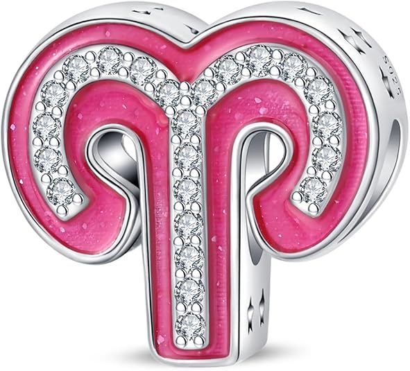 925 Sterling Silver Pink Pendants Zodiac Signs Charms Fit Pandora Bracelets 12 Constellations Bead Charms for Bracelets Necklace with Cubic Zirconia for Women Birthday DIY Jewelry Gifts - Aries Bracelet for men