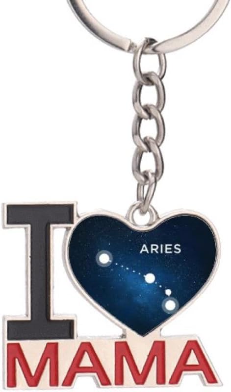 Aries Constellation Zodiac Sign Keychain Metal Keyring Holder Love MAMA Mother - Aries Keychain for men