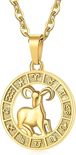 Zodiac Sign Pendant Necklaces for Women Men Stainless Steels Leo Constellation Horoscope Medallion Retro Celestial Astrology Jewelry - Aries for men