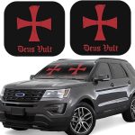 Deus Vult Knights Templar Cross Car Windshield Sun Shade Foldable 2-Piece Car Sunshades Reflect Uv Sun and Heat - Aries Car Ornament for men