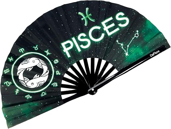 DeFlare | Cosmic Zodiac Rave Fan | Zodiac Sign Hand Fan | Astrology Rave Fan | Hand Fan | Large Rave Fan | Large Clacking Fan - Pisces Home Decor for men