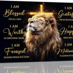Motivational Lion Wall Art Cross Christian Lion Pictures Decor Inspirational Canvas Black Golden Painting Modern Framed Prints Artwork for Home Bathroom Bedroom Living Room 16"x12" - Leo Canvas for men