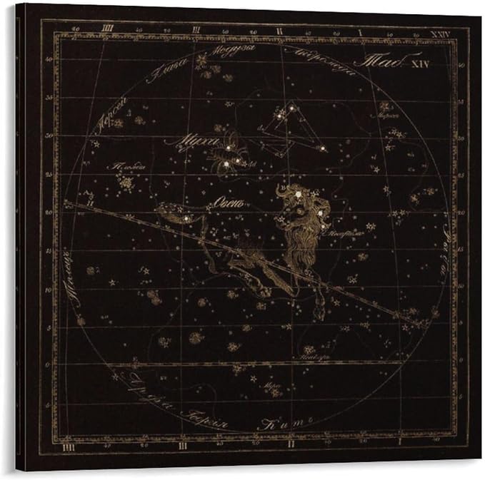 Aries Zodiac Sign Art, Old Russian Astronomy Chart, Star Constellation Illustration, Vintage Style Print Living Room Bedroom Canvas Wall Art Decoration Poster Canvas Artwork Prints Rustic Farmhouse De - Aries Canvas for men