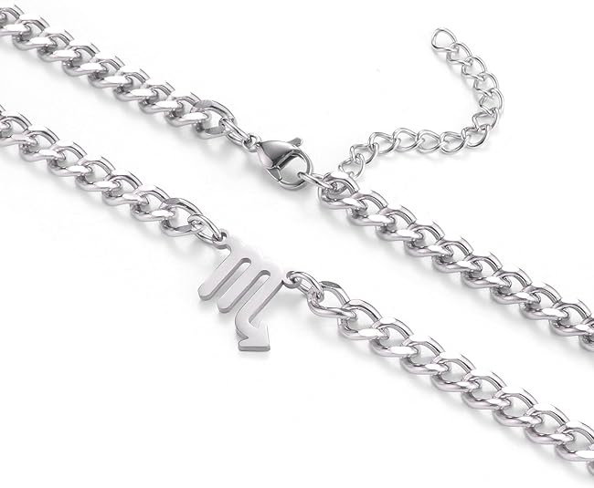 Zodiac Sign Pendant Necklaces for Women Men Stainless Steel Leo Constellation Horoscope Astrology Jewelry, 6.5mm Diamond Cut Cuban Link Curb Chain 18+2 inches - Scorpio Accessories for men