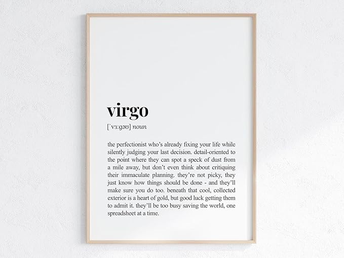Virgo Zodiac Sign Funny Definition Print Astrology Wall Art Funny Birthday Gift Sarcastic Dictionary Poster - Virgo Poster for men