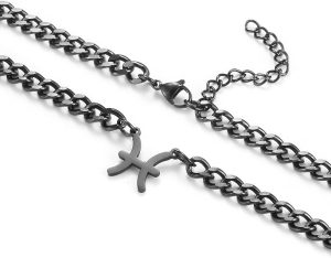 Zodiac Sign Pendant Necklaces for Women Men Stainless Steel Leo Constellation Horoscope Astrology Jewelry, 6.5mm Diamond Cut Cuban Link Curb Chain 18+2 inches - Pisces for men