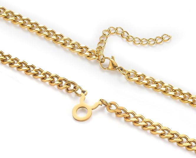 Zodiac Sign Pendant Necklaces for Women Men Stainless Steel Leo Constellation Horoscope Astrology Jewelry, 6.5mm Diamond Cut Cuban Link Curb Chain 18+2 inches - Taurus Products for men