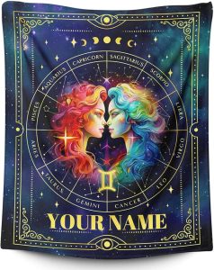Custom Name Constellation Gifts - 80x60 Inches Twin Size Gemini Blankets and Throws for Adults, Women & Men - Soft, Lightweight & Plush Zodiac Blanket for Bedding, Living Room Decor - Gemini Blanket for men