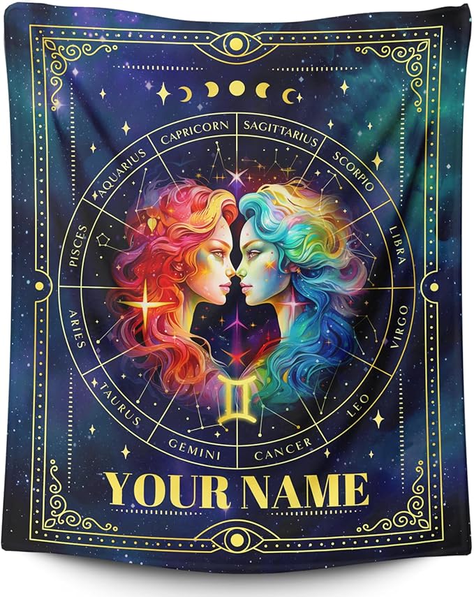 Custom Name Constellation Gifts - 80x60 Inches Twin Size Gemini Blankets and Throws for Adults, Women & Men - Soft, Lightweight & Plush Zodiac Blanket for Bedding, Living Room Decor - Gemini Blanket for men