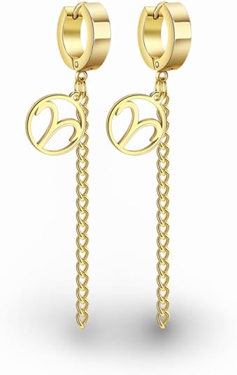 Zodiac Sign Tassel Chain Dangle Hoop Earrings, Stainless Steel Astrology Jewelry for Women, Fashion Gift - Aries Earrings for men