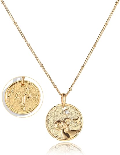 Zodiac Necklace for Women 18k Gold Constellation Pendant Crystal Zirconia Necklace Astrology Jewelry Birthday Gifts for Women, Necklace for Mom and Wife Daughter - Aries Necklace for men