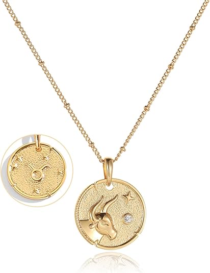 Zodiac Necklace for Women 18k Gold Constellation Pendant Crystal Zirconia Necklace Astrology Jewelry Birthday Gifts for Women, Necklace for Mom and Wife Daughter - Taurus Products for men