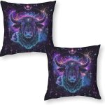 Zodiac Sign Taurus Pillowcases Set of 2 Cushion Case for Couch Bed Sofa, Colorful Galaxy Astrology Constellation Throw Pillow Covers for Living Room Bedroom, 20x20 inch - Taurus Pillow for men