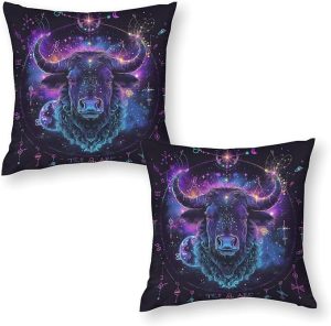Zodiac Sign Taurus Pillowcases Set of 2 Cushion Case for Couch Bed Sofa, Colorful Galaxy Astrology Constellation Throw Pillow Covers for Living Room Bedroom, 20x20 inch - Taurus Pillow for men
