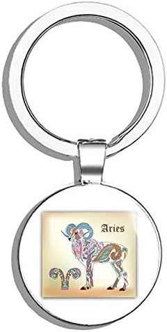 Aries Ram Zodiac Sign Metal Steel Keychain Ring Double Side Key Chain - Aries Keychain for men