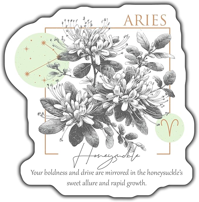 Aries Honeysuckle Zodiac Sticker, Botanical Astrology Sticker, Cute Aries Gift, Flower Zodiac Sign, Plant Lovers Sticker, Horoscope Decal - 5-Inch Sticker - 2-Pack - CCSTICKER01335 - Aries Sticker for men