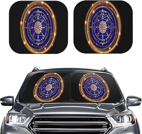 Constellation Zodiac Chart Astrology Wheel Car Windshield Sunshade 2-Piece, Sun Protection Cover, Fits Most Cars SUV, Vans. - Aries Car Ornament for men
