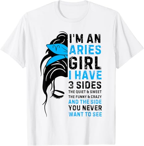 Aries Queen Aries Zodiac Sign Messy Bun Women Girls Ladies T-Shirt - Aries T-Shirt for men
