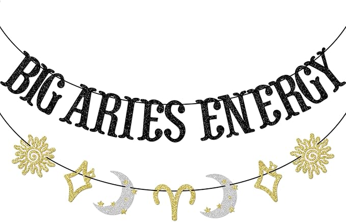 Big Aries Energy Banner, Aries Birthday Decorations, Aries Season Decor, Zodiac Sign March April Birthday Banner, Constellation Birthday Decor, Astrology Party Supplies, Black Glitter - Aries Blogs for men