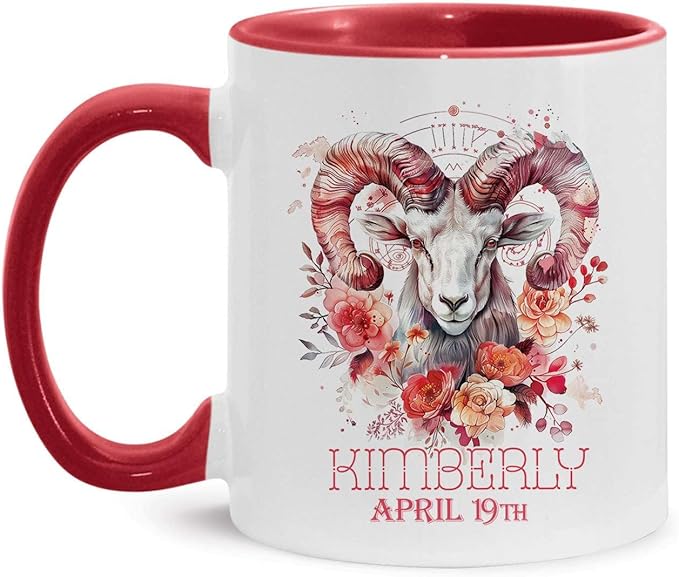 Aries Zodiac Ceramic Mug, Customized Floral Aries Cup 11oz 15oz, Personalized Horoscope Sign Coffee Mug, Custom Name And Date Zodiac Cup, Flower Themed Accent Mug, Gift For Women - Aries Mug for men