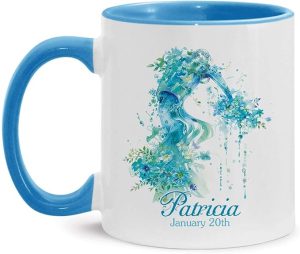 Customized Aquarius Zodiac Coffee Cup, Personalized Aquarius Constellation Ceramic Mug, Custom Name And Date Zodiac Cup, Floral Zodiac Sign Accent Mug 11oz 15oz, Gift For Birthday - Aquarius Mug for men