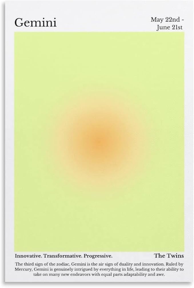 ZLEIZ Gemini Aura Print Art Wall Decoration Poster Family Bar Restaurant Garage Cafe Art Sign Gift Unframe-style20x30inch(50x75cm) - Gemini Canvas for men