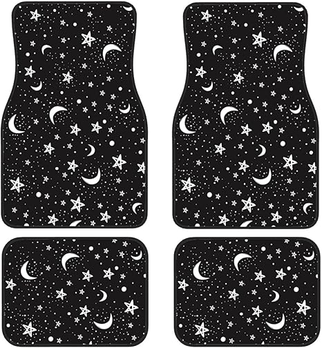 Car Floor Mats Set of 4 Black White Moon and Star Pattern Non-Slip Carpet Decorative Universal Fit SUV Truck Van for Women Men - Aries Car Floor Mat for men