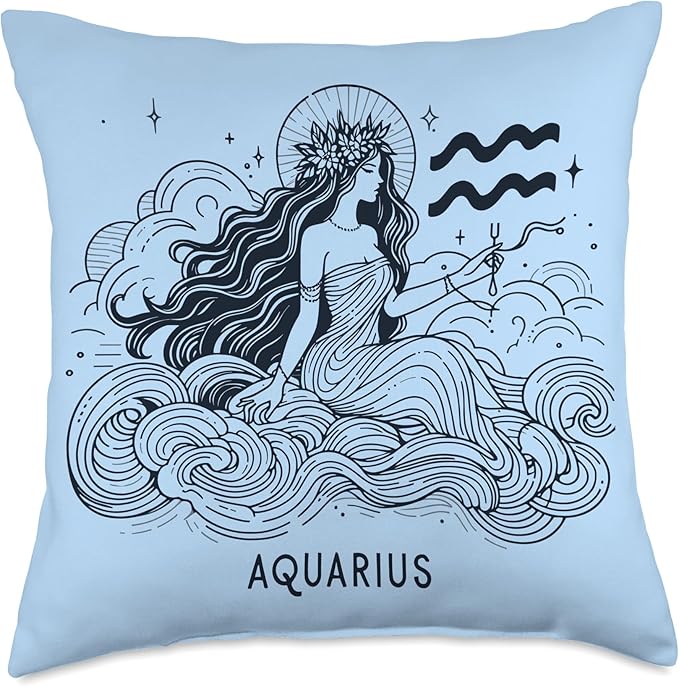 Aquarius Goddess Constellation Zodiac Star Sign Birthday Throw Pillow - Aquarius Pillow for men