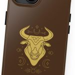 Personalized Aesthetic Taurus Phone Case Compatible with iPhone 16 15 14 13 12 Pro Max 11 Xr Xs X, Brown Horoscope Phone Case - EK1 - Taurus Phone Case for men
