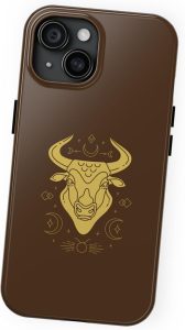 Personalized Aesthetic Taurus Phone Case Compatible with iPhone 16 15 14 13 12 Pro Max 11 Xr Xs X, Brown Horoscope Phone Case - EK1 - Taurus Phone Case for men