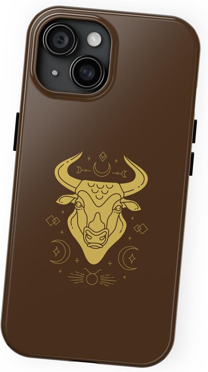 Personalized Aesthetic Taurus Phone Case Compatible with iPhone 16 15 14 13 12 Pro Max 11 Xr Xs X, Brown Horoscope Phone Case - EK1 - Taurus Phone Case for men