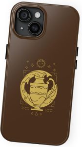 Personalized Aesthetic Aquarius Phone Case Compatible with iPhone 16 15 14 13 12 Pro Max 11 Xr Xs X, Brown Horoscope Phone Case - EK1 - Aquarius Phone Case for men