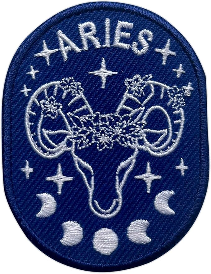 AKIKOPATCH Zodiac Sign Embroidery Iron On Patches, Size 3" Sew Patches for Clothes Backpack Hat Jean Bag, Astrology Embroidered Patches, Constellation Fabric Patches DIY Spiritual Gifts (Aries) - Aries Hoodie for men