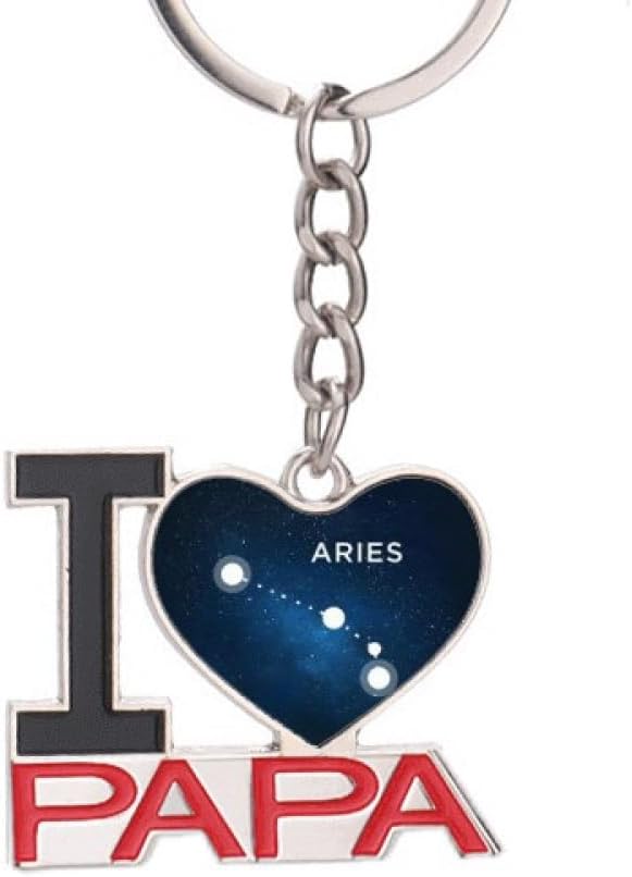 Aries Constellation Zodiac Sign Keychain Metal Keyring Holder Love PAPA Father - Aries Keychain for men
