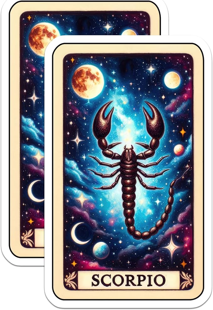 (2 Pack) Scorpio Zodiac Stickers - Astrology Star Sign - Scorpion Horoscope Stickers - 5" On Longest Side - Sticks to Smooth Flat Surfaces - Made in USA - BMCS5295 - Scorpio Sticker for men