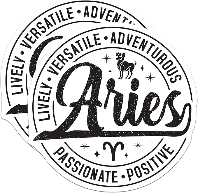 (2 Pack) Aries Zodiac Sign Stickers - Astrology Decal Stickers - Horoscope Sign Stickers - Zodiac Lovers Stickers - 5" On Longest Side - Sticks to Smooth Flat Surfaces - Made in USA - BMCS4758 - Aries Sticker for men