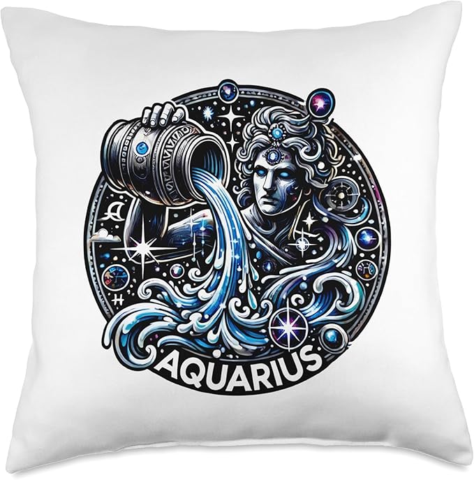 Aquarius Astrology Horoscope Zodiac Sign Jan 20 - Feb 18 Throw Pillow - Aquarius Pillow for men