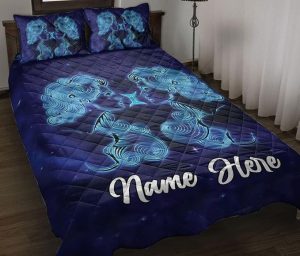 Personalized Quilt Set, Gemini Zodiac Astrological Sign Blue Black Quilt Blanket with Pillowcases, Custom Name Quilt Bedding Set MLANH1525 - Gemini Blanket for men