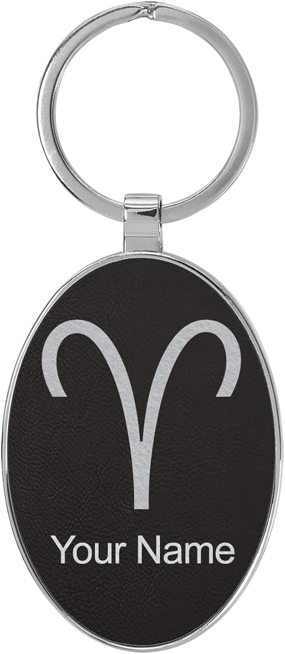 Oval Keychain, Zodiac Sign Aries, Personalized Engraving Included (Metal Frame) - Aries Ring for men