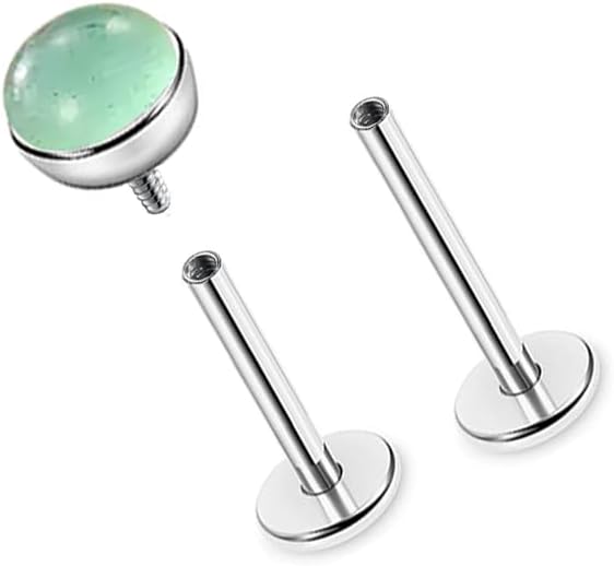 16G Titanium Green Aventurine Flat Back Stud Earrings, G23 Natural Gemstone Screw Back Helix Piercing, Cartilage Tragus Jewelry for Women, Taurus Aries Gift - Aries Earrings for men