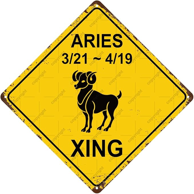 Aries Animal Zodiac Sign Cross Xing Vintage Metal Tin Sign, Home Decor, Room Decor, Wall Decor, Bathroom Decor, Bar Decor, Cafe Decor, Garage Decor, Farmhouse Decor, 8 x 8 Inch - Aries Poster for men