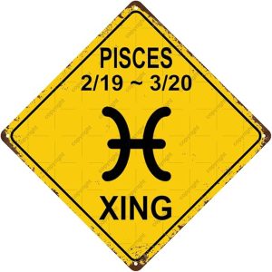 Pisces Zodiac Sign Cross Xing Vintage Metal Tin Sign, Home Decor, Room Decor, Wall Decor, Bathroom Decor, Bar Decor, Cafe Decor, Garage Decor, Farmhouse Decor, 8 x 8 Inch - Pisces Home Decor for men