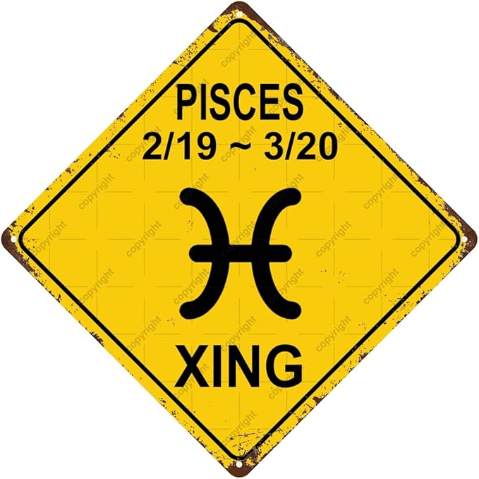 Pisces Zodiac Sign Cross Xing Vintage Metal Tin Sign, Home Decor, Room Decor, Wall Decor, Bathroom Decor, Bar Decor, Cafe Decor, Garage Decor, Farmhouse Decor, 8 x 8 Inch - Pisces Home Decor for men