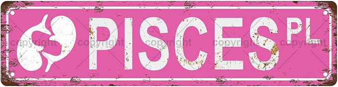 Pisces Star Sign Zodiac Sign Vintage Metal Tin Sign, Street Sign, Home Decor, Room Decor, Wall Decor, Bathroom Decor, Bar Decor, Cafe Decor, Garage Decor, 16 x 4 Inch - Pisces Home Decor for men