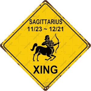 Sagittarius Animal Zodiac Sign Cross Xing Vintage Metal Tin Sign Bar Cafe Garage Cave Home Room Wall Bathroom Farmhouse Garden Porch Patio Decor, 8 x 8 Inch - Sagittarius Home Decor for men