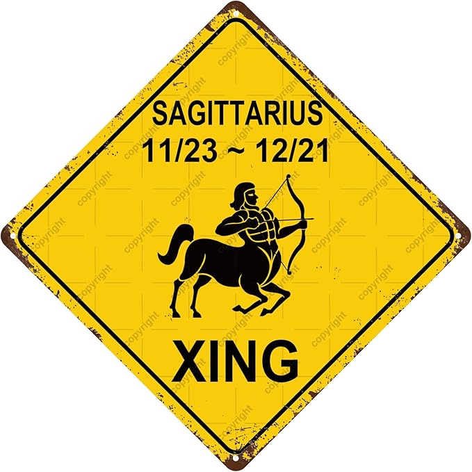 Sagittarius Animal Zodiac Sign Cross Xing Vintage Metal Tin Sign Bar Cafe Garage Cave Home Room Wall Bathroom Farmhouse Garden Porch Patio Decor, 8 x 8 Inch - Sagittarius Home Decor for men