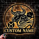 Custom Taurus Zodiac Symbol Constellation Stars Metal Sign with LED Lights, Personalized Horoscope Wall Art Name Sign Home Decor, Birthday Gift SEA23-THMS68.11 - Taurus Products for men