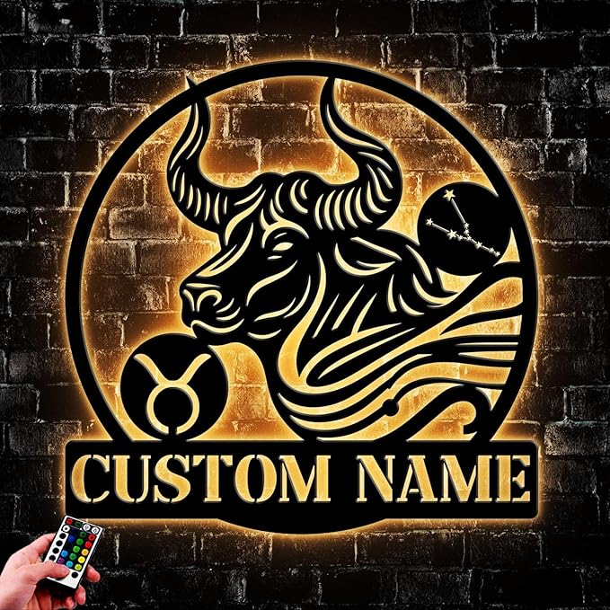 Custom Taurus Zodiac Symbol Constellation Stars Metal Sign with LED Lights, Personalized Horoscope Wall Art Name Sign Home Decor, Birthday Gift SEA23-THMS68.11 - Taurus Products for men