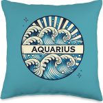 Aquarius Zodiac Art Astrology Sign Design Birthday Throw Pillow - Aquarius Pillow for men